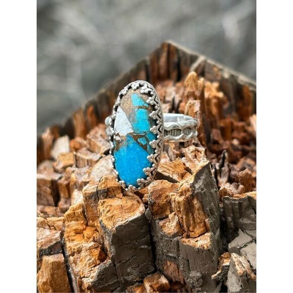 Ring, Turquoise and Silver Ring, size 9, NEW, Handmade - Picture 1 of 9